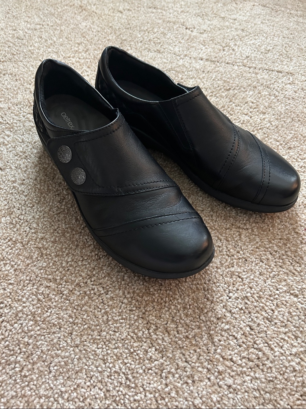 Aetrex Karina Monk Strap Black Shoes $140 Comfort Support Dress Shoes Women's 10